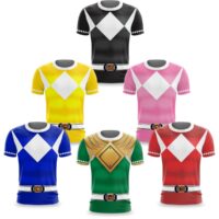 Camisetas Power Ranger Vermelho, Verde, Azul, Rosa, Amarelo, Preto
