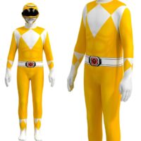 Fantasia Power Ranger Amarelo Traje Clássico Adulto e Infantil