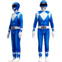 Fantasia Power Ranger Azul Traje Clássico Adulto e Infantil